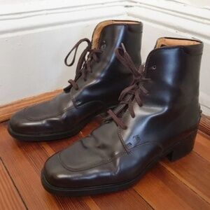 Tods Burgundy Patent Leather Lace Up Boots